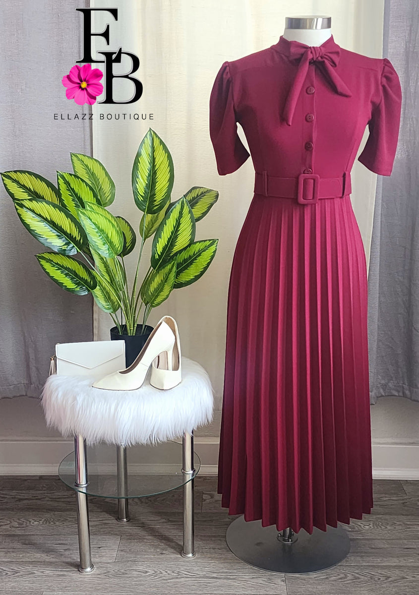 Burgundy Pleated Maxi Dress – Ellazz Boutique