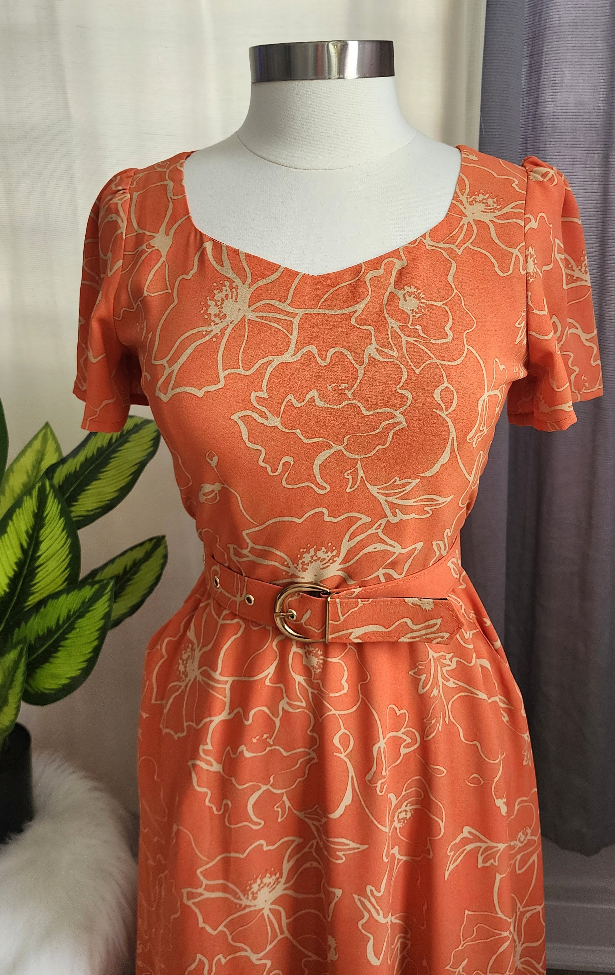Nany Orange Midi Dress